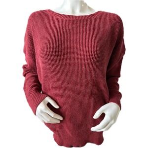 XL‎ Burgundy Knit Sweater Criss Cross Open Back Casual Pullover Top